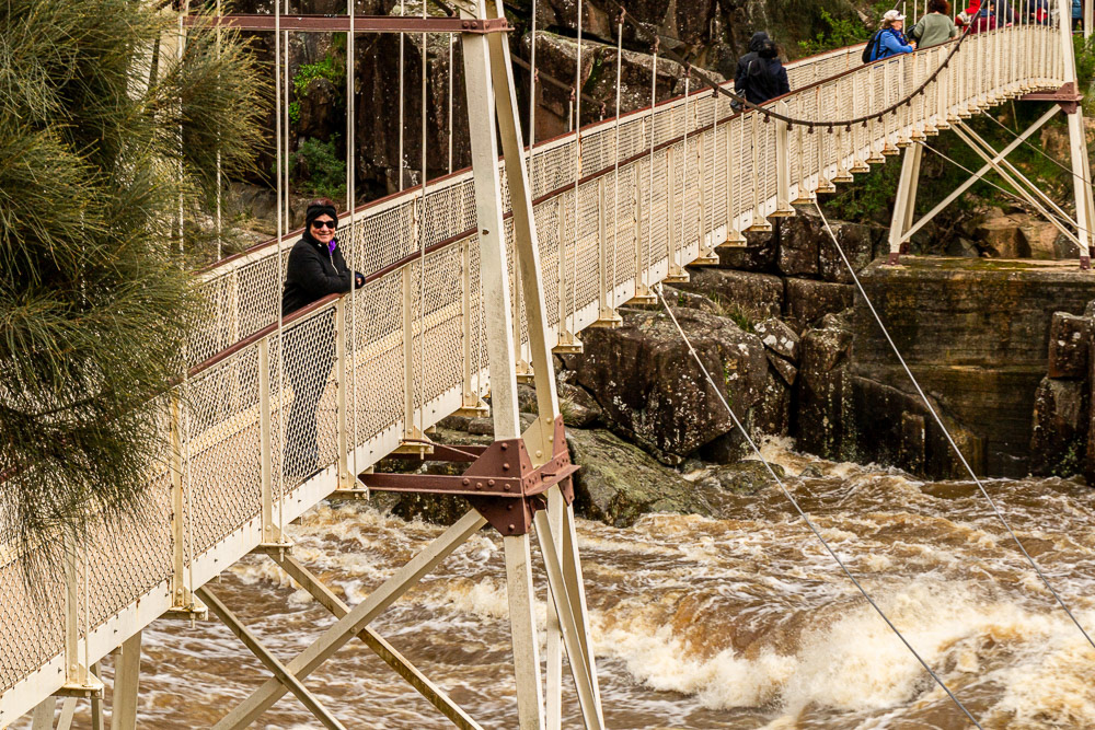 Cheryl gets a close-up view of the raging torrent.