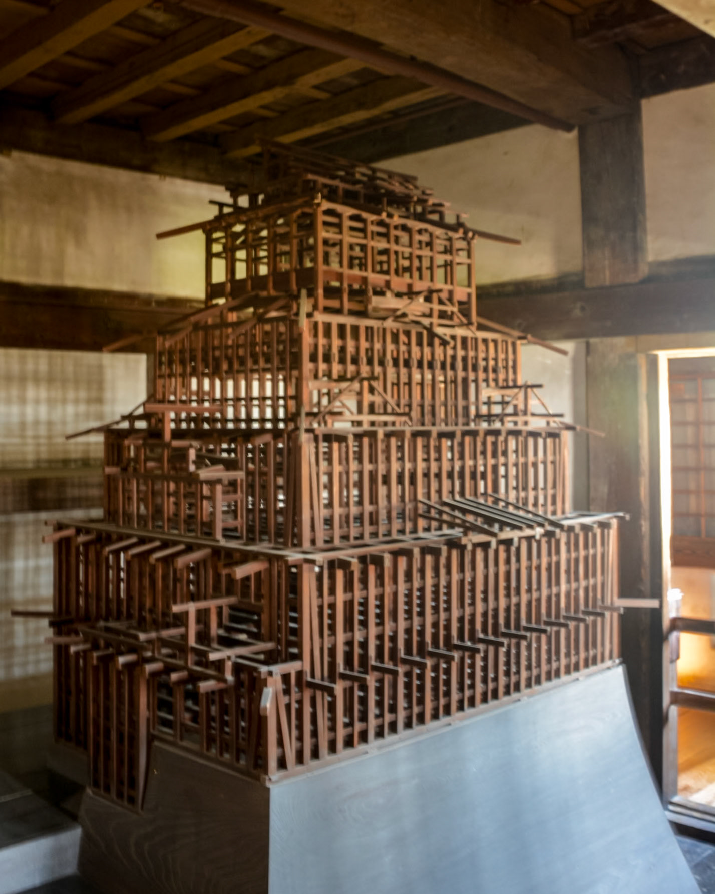 A model of the timber framework of the 5 storey keep.
