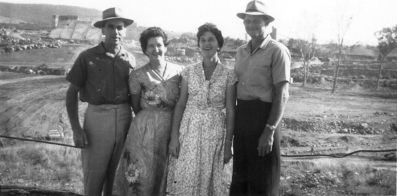 Ed and Nell with George and Dulcie Benn at the Callide Dam construction site.