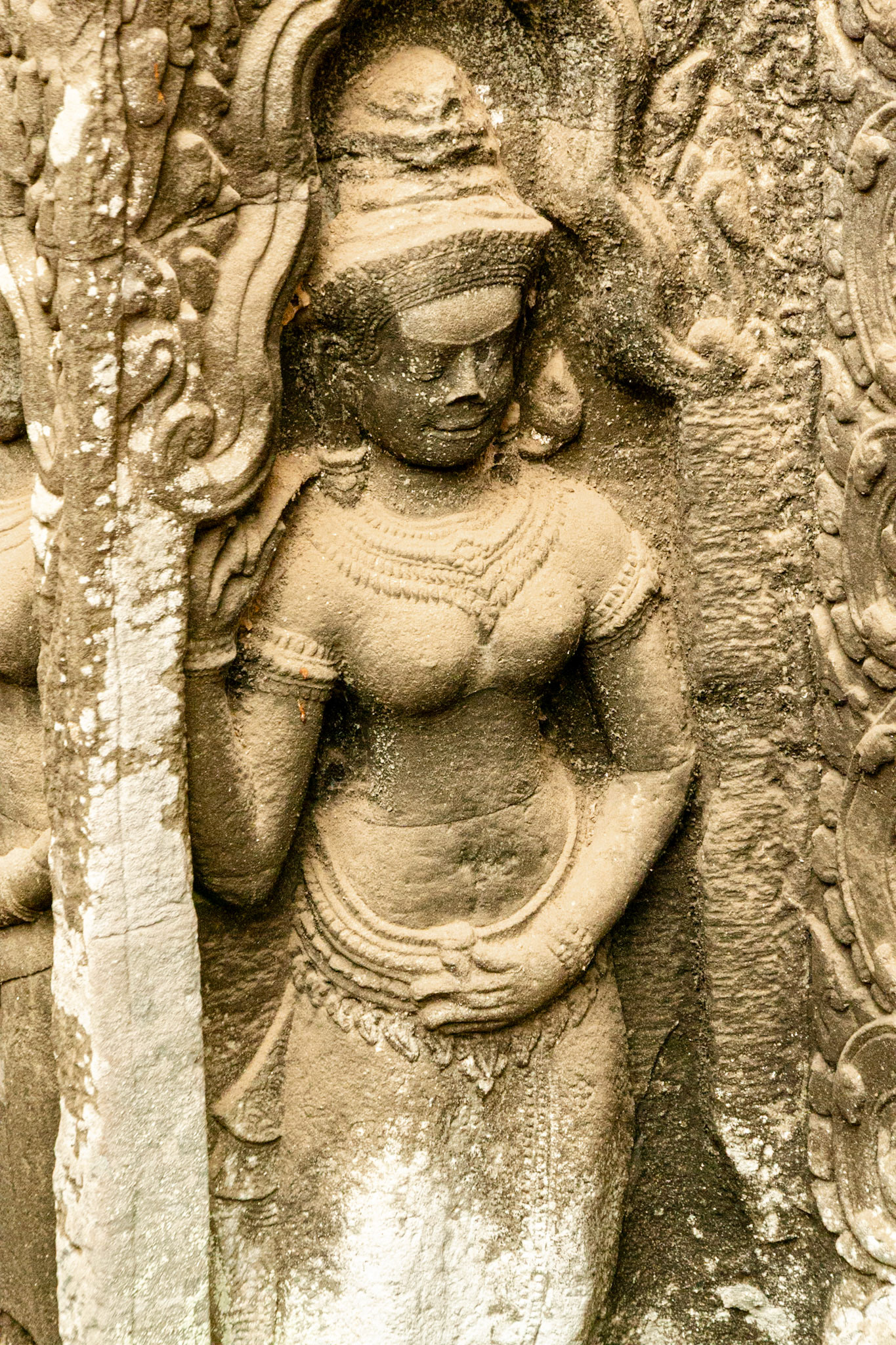 Bas relief carvings in the walls of Ta Prohm.