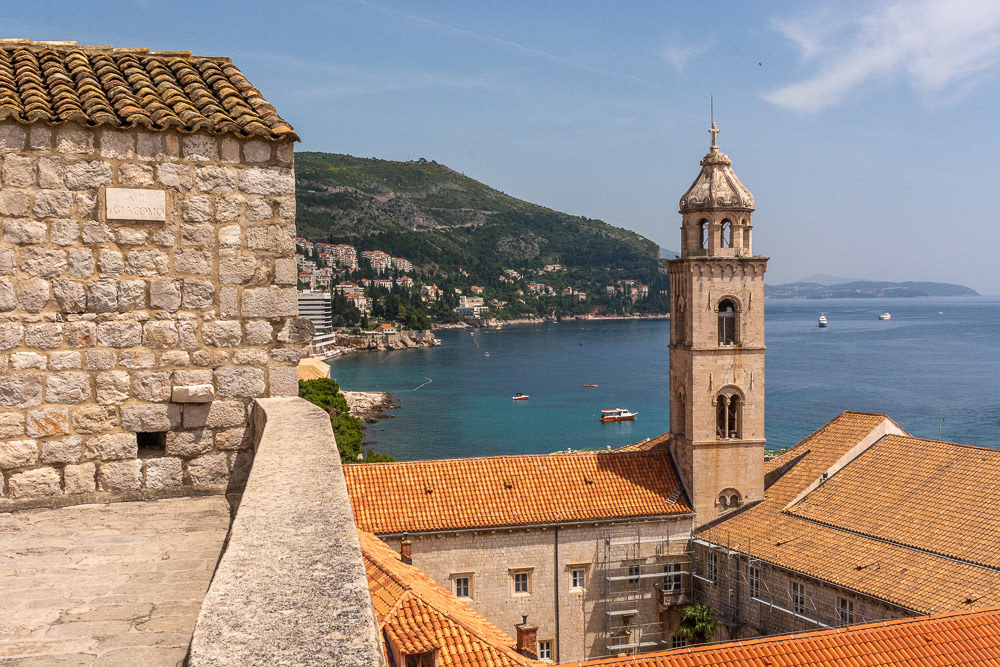 Looking along the Adraitic coast over Banje beach from the fortified walls.
