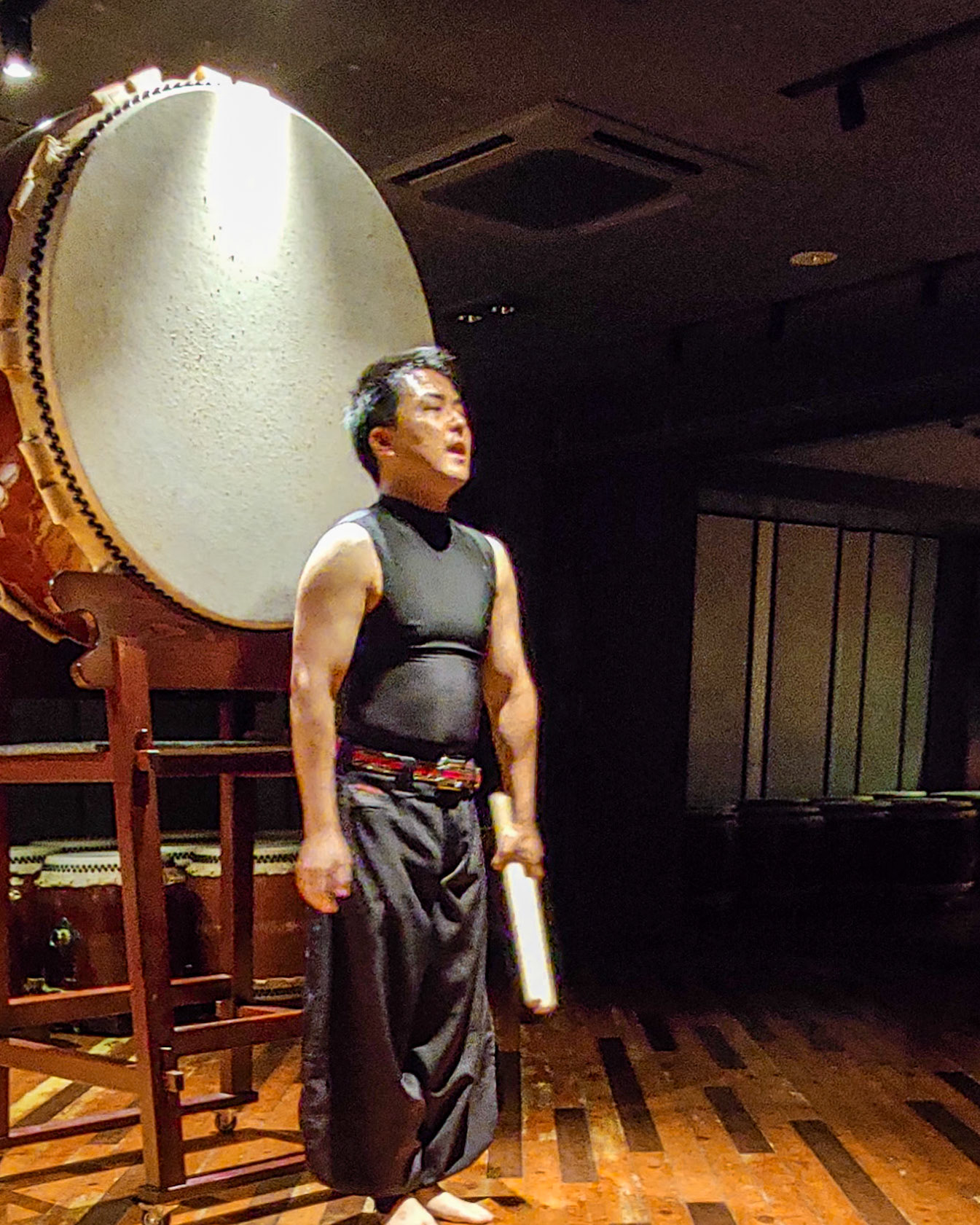 Master Taiko drummer on completion of a 7-minute solo performance.