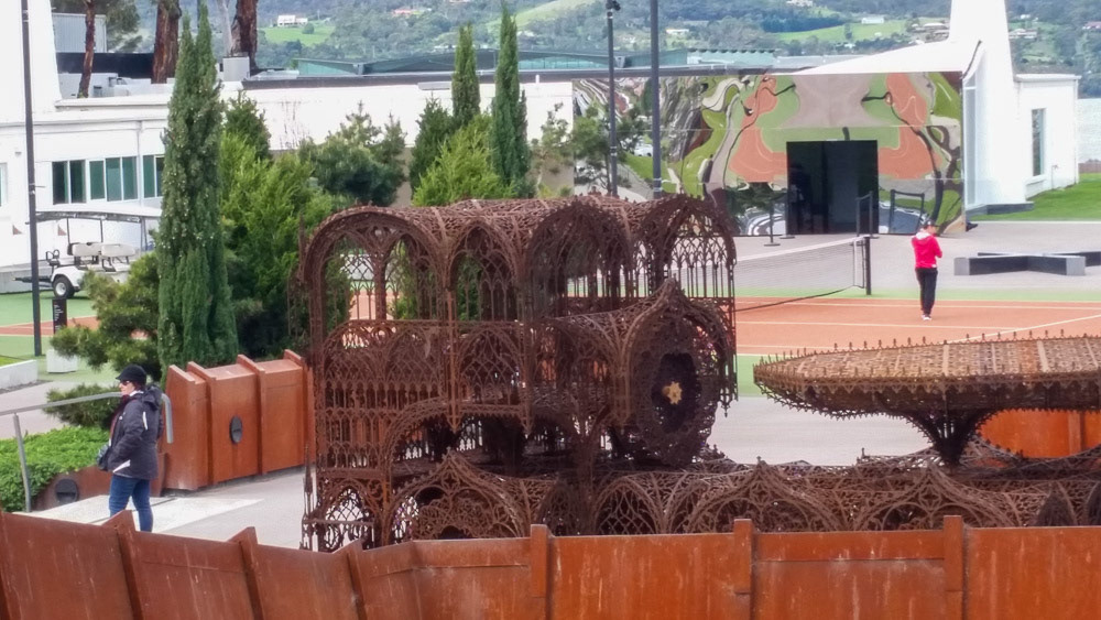 Oxidization of the bare steelwork and wire sculptures is an architectural finish widely embraced at MONA.