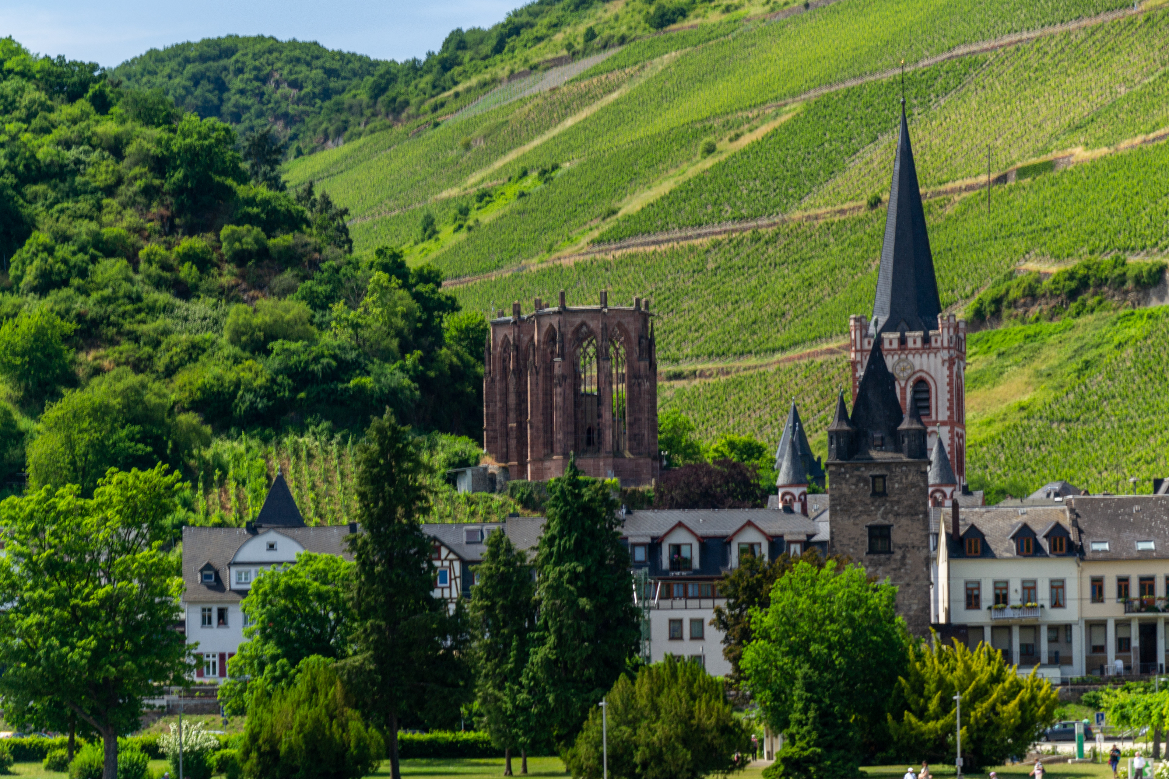 The ruins of Wernerkapelle behind St Peters chapel in Bacharach.