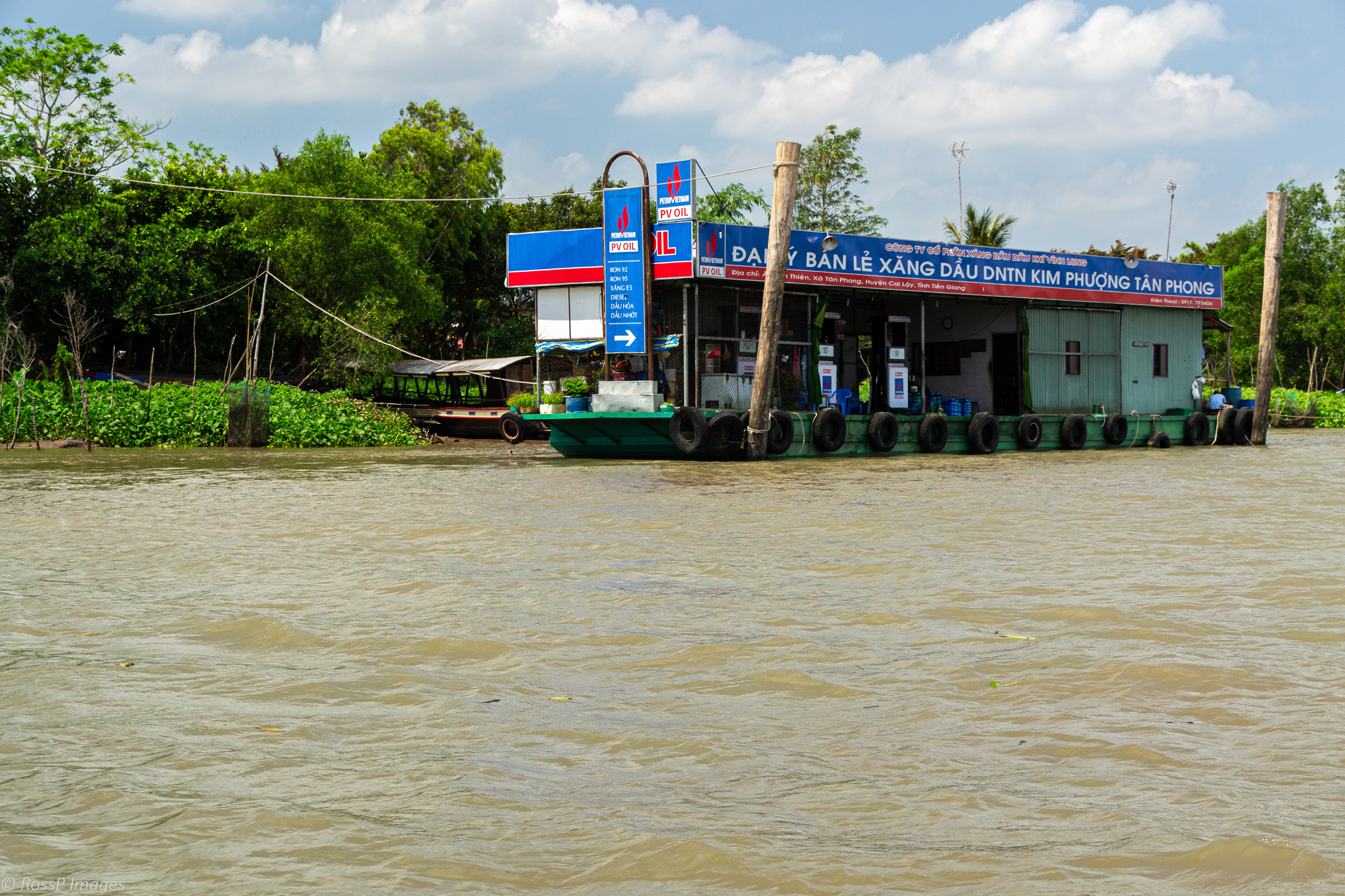 Mekong River floating fuel station.