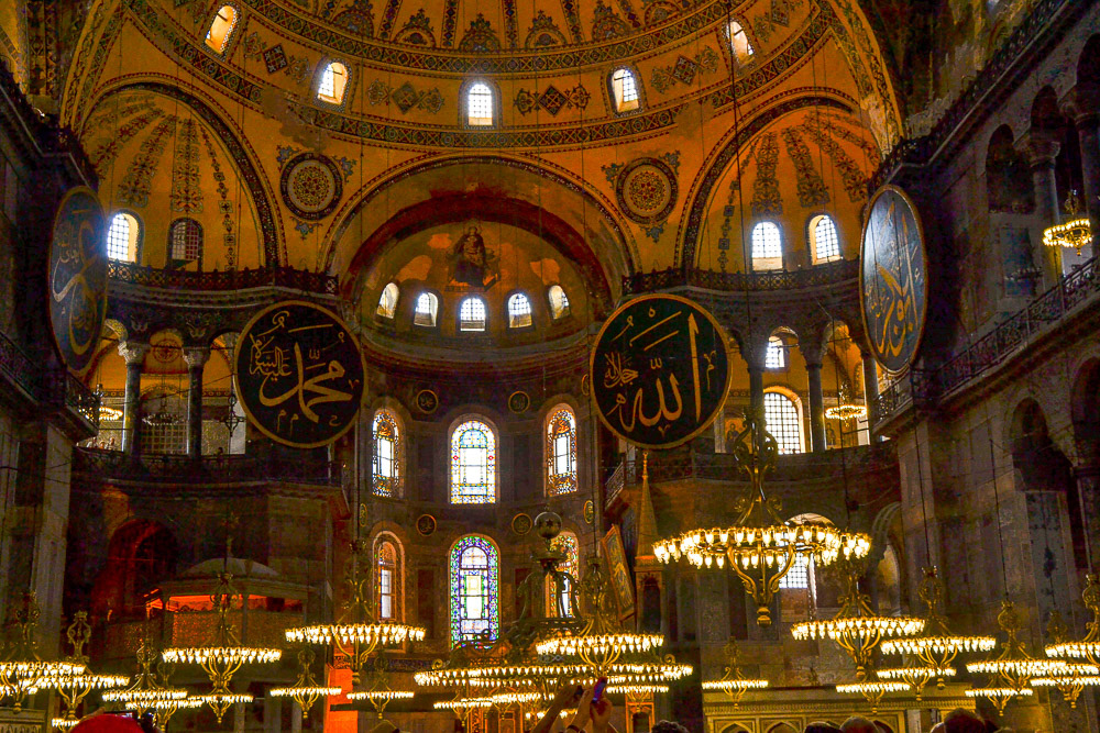 A mix of Christian and Muslim iconography adorns the interior.