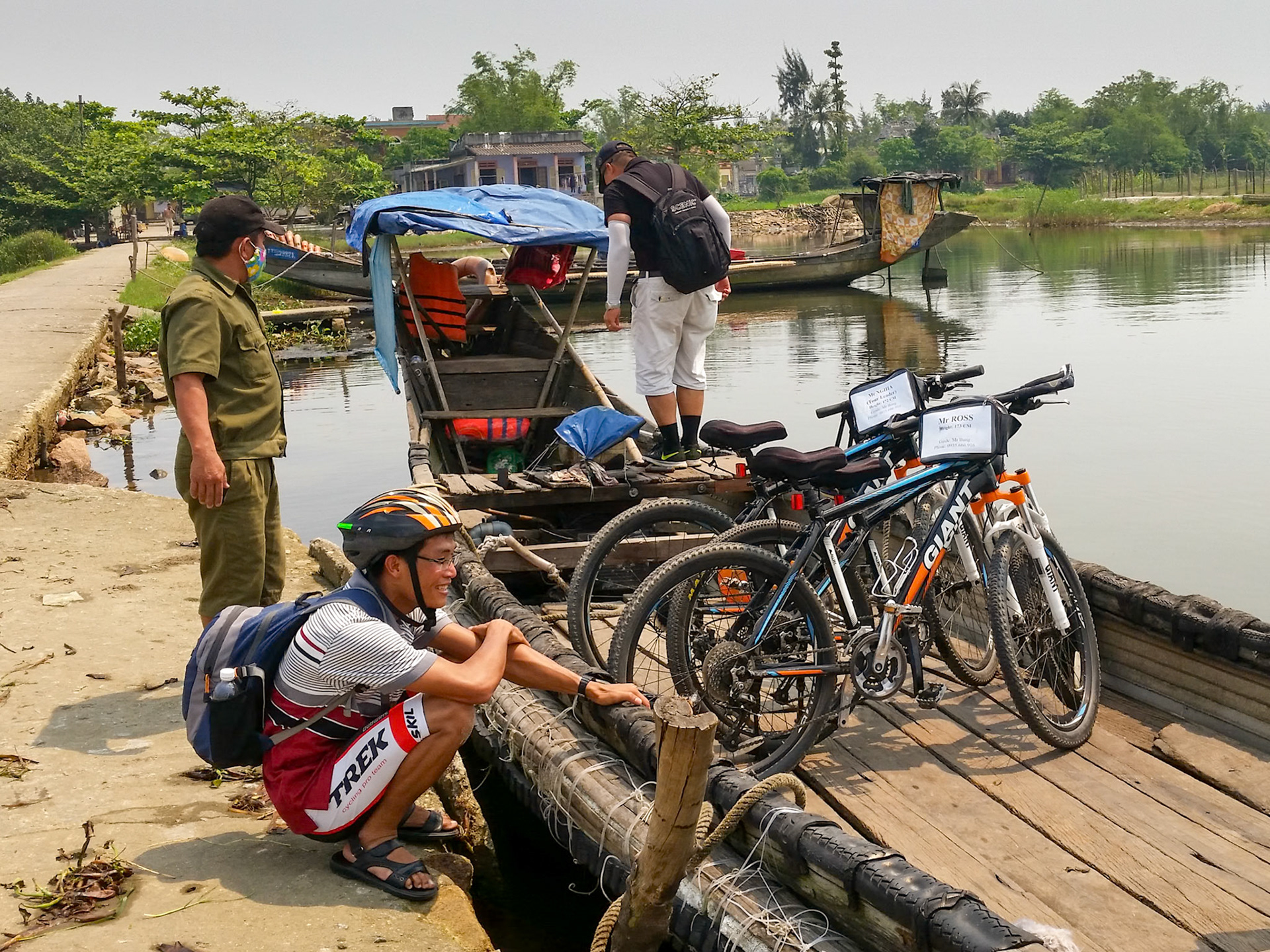 Loading our bicycles onto the long tail boat at An Bang village to cross Tam Giang Lagoon on our way back to Hue.