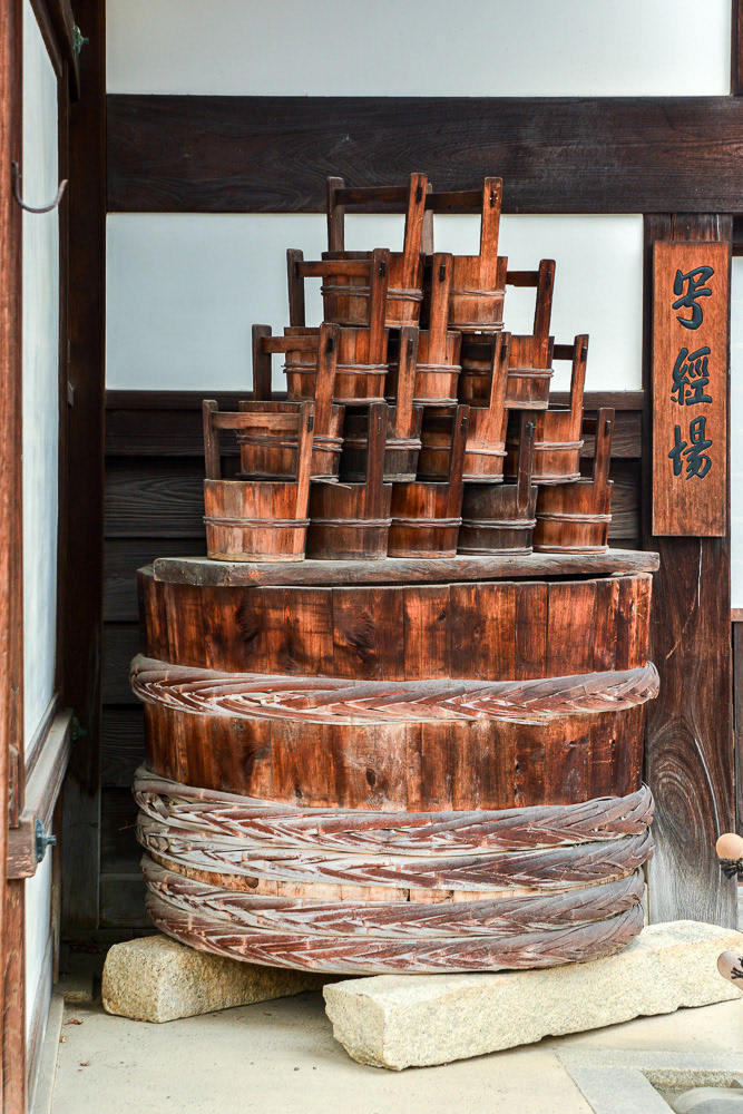 Wooden tubs and buckets of all sizes.