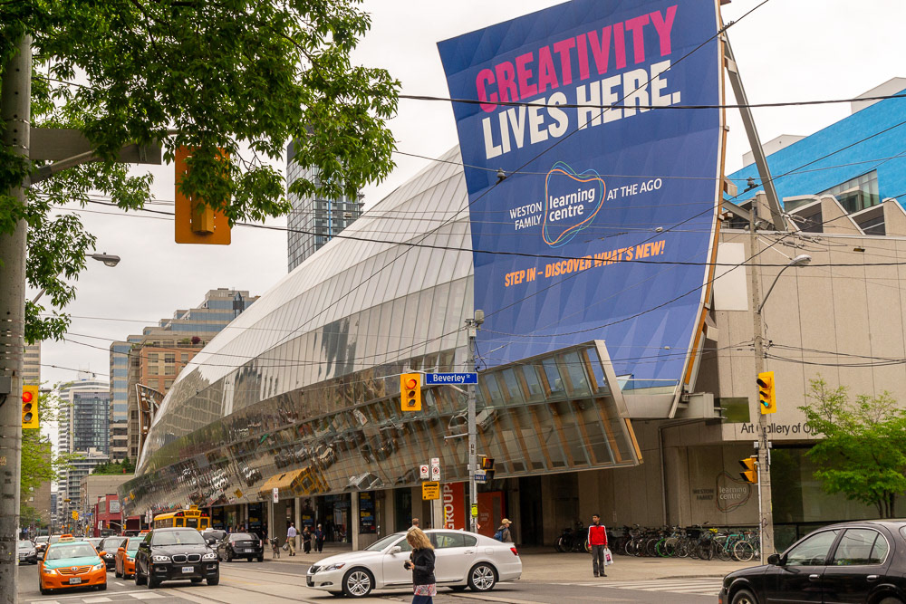 Art Gallery of Ontario's (AGO) mirrored facade in Dundas St, Toronto.