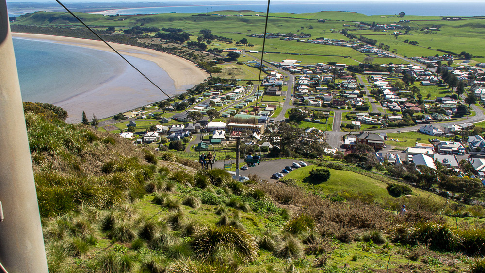 The view over Stanley from the chairlift on the ride back to the carpark.