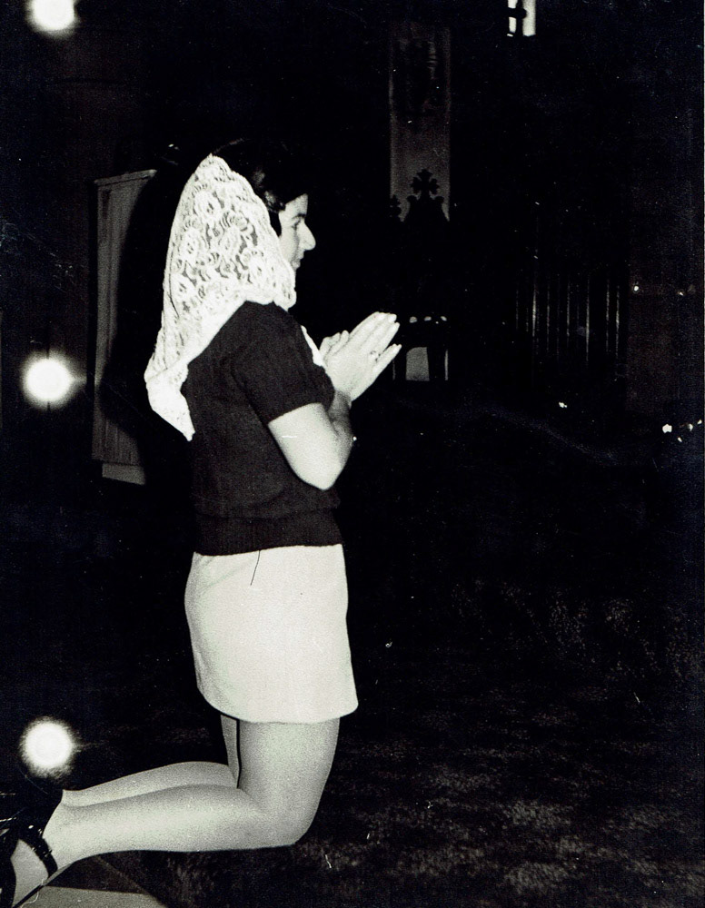 Cheryl at the RC Cathederal (Model subject for B&W photographic competition)