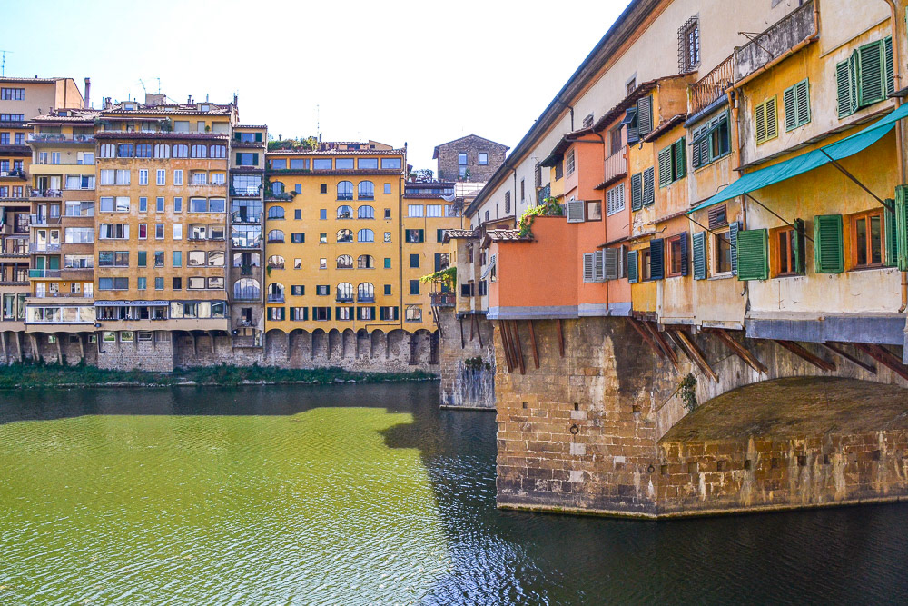 Behind the scenes, the rear view of shops on the Ponte Vecchio.