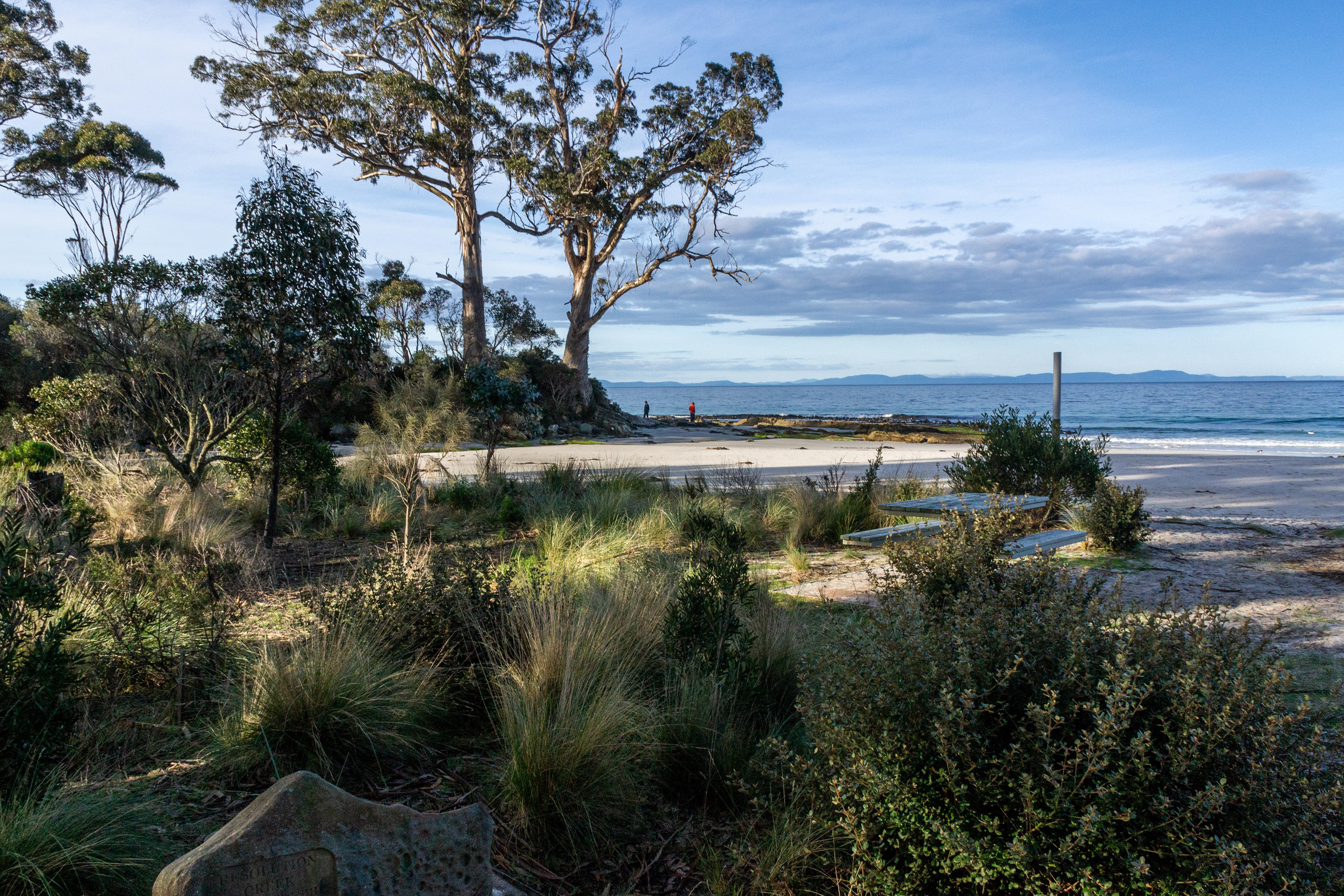 Adventure Bay on Bruny Island where Captain Cook came in his ship, ' The Resolution ' and filled up his water from this creek.