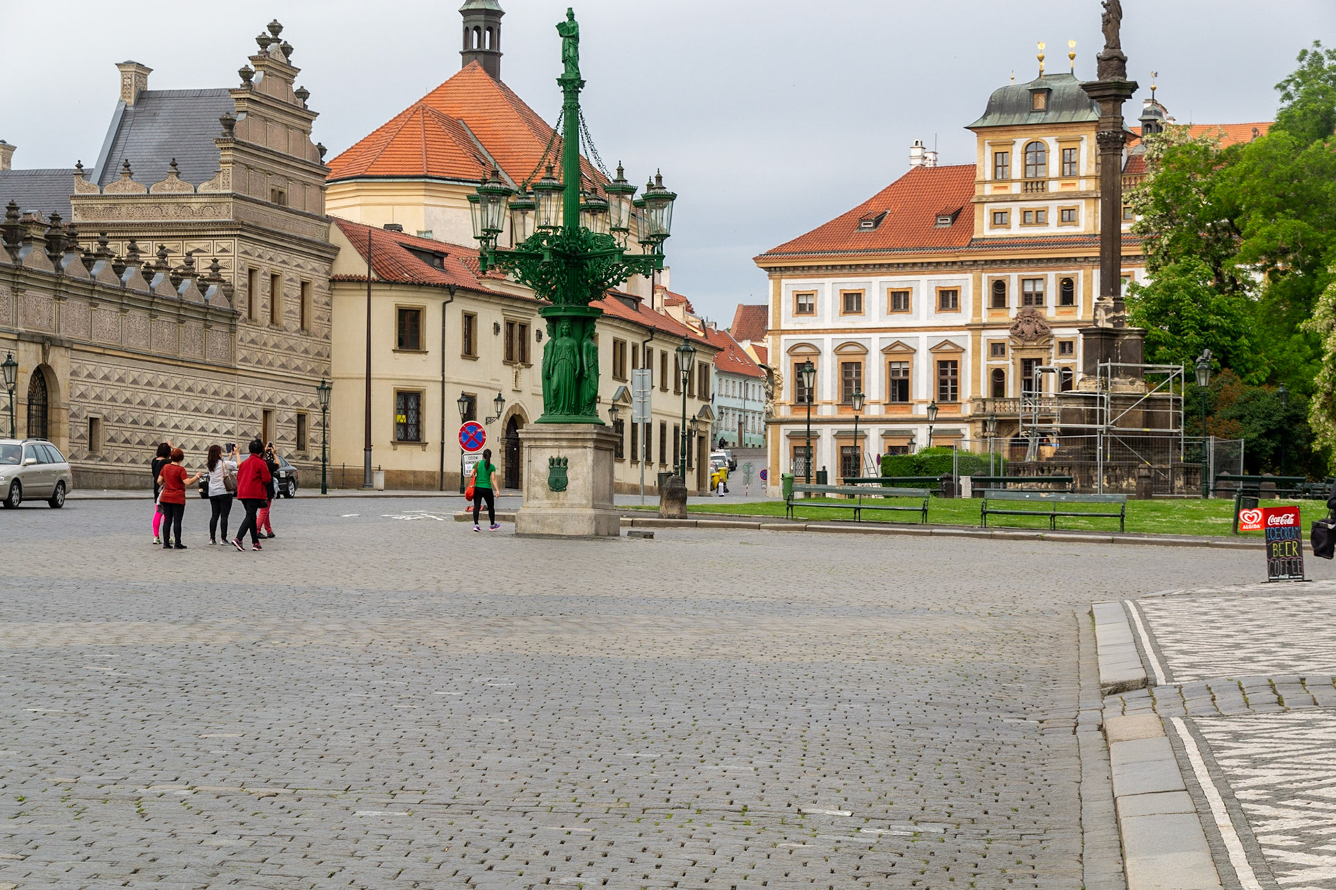 The plague pillar on Hradcanska Square was made in the 18th century in memory of the epidemics that befell the city in 1713 and 1714.