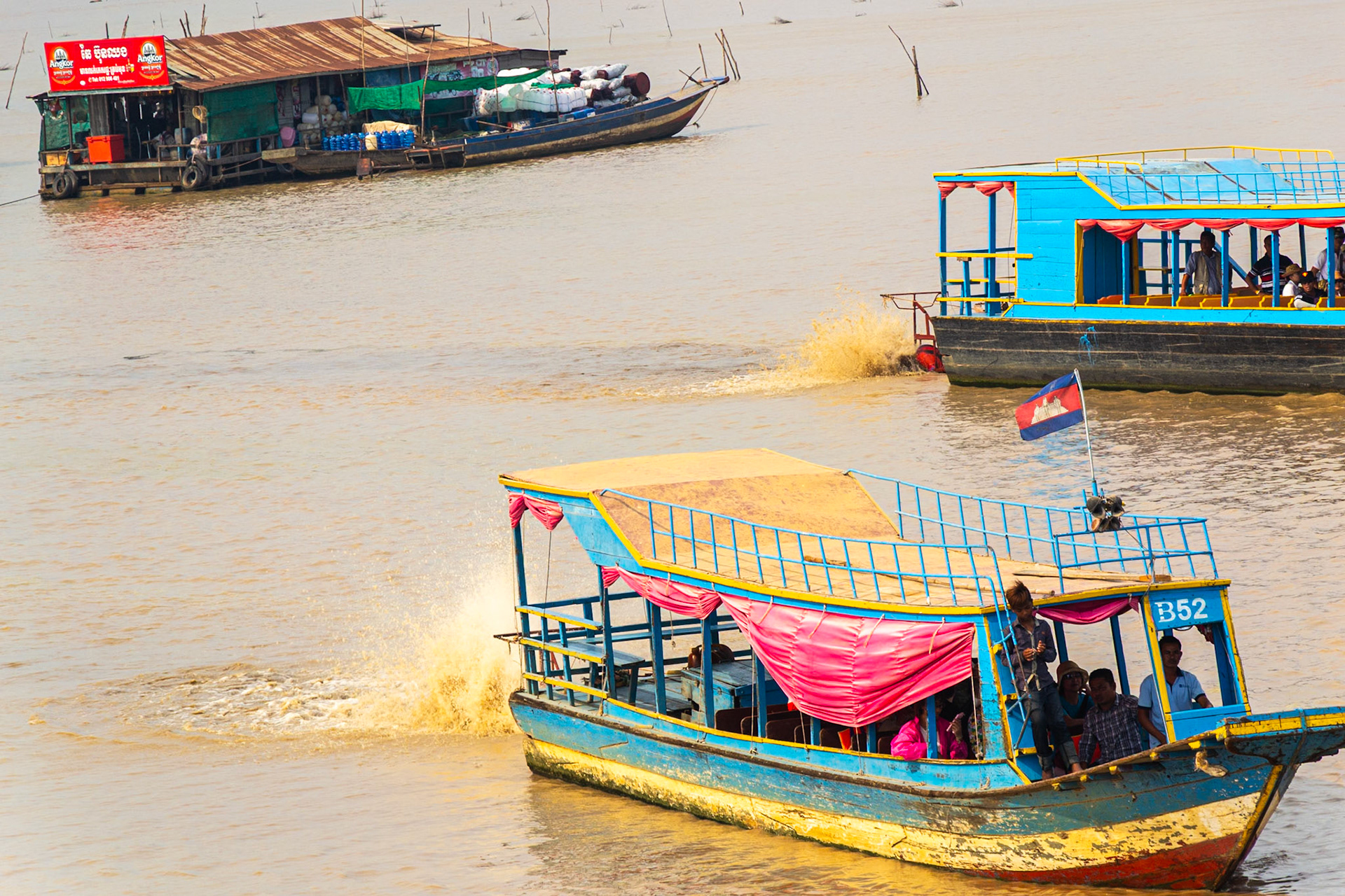 Water ferries transport local families living on the lake.