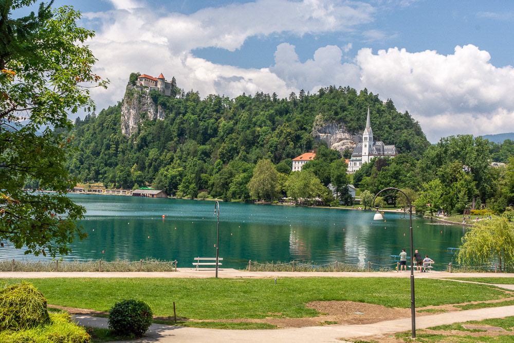 Bled Castle overlooking Lake Bled's regatta course - site of the World Rowing Championships.