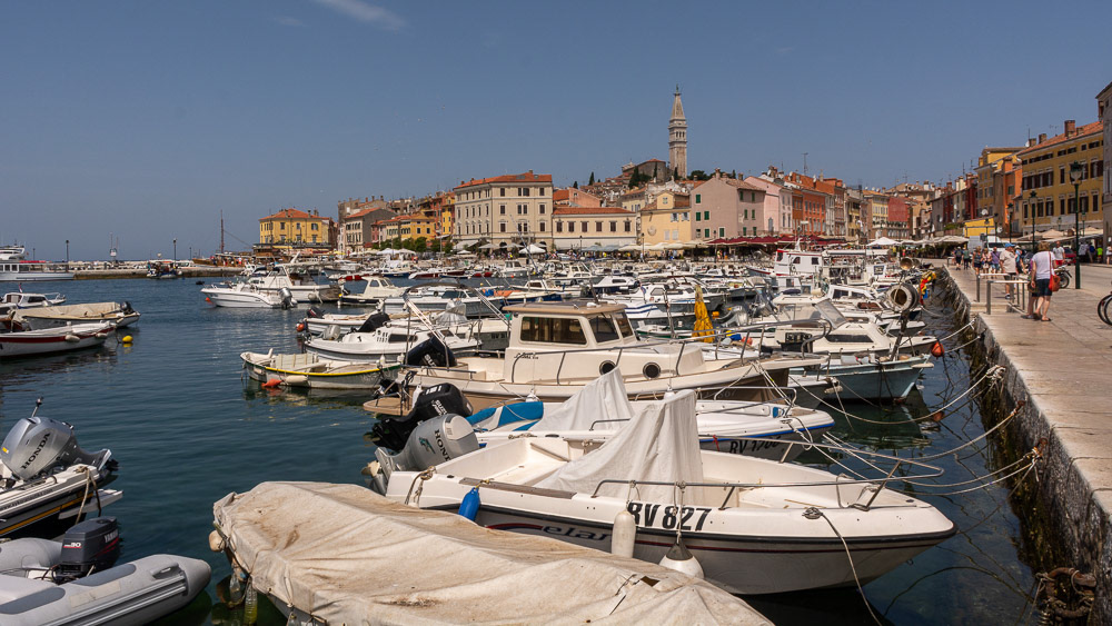 Rovinj Harbour looking towards St Euphemia church - originally located on an island but later joined to the mainland.