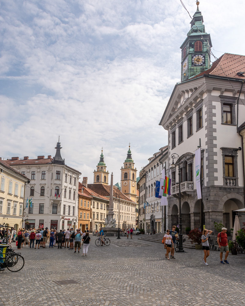 Old Town Square with Ljubljana Cathederal in the background.