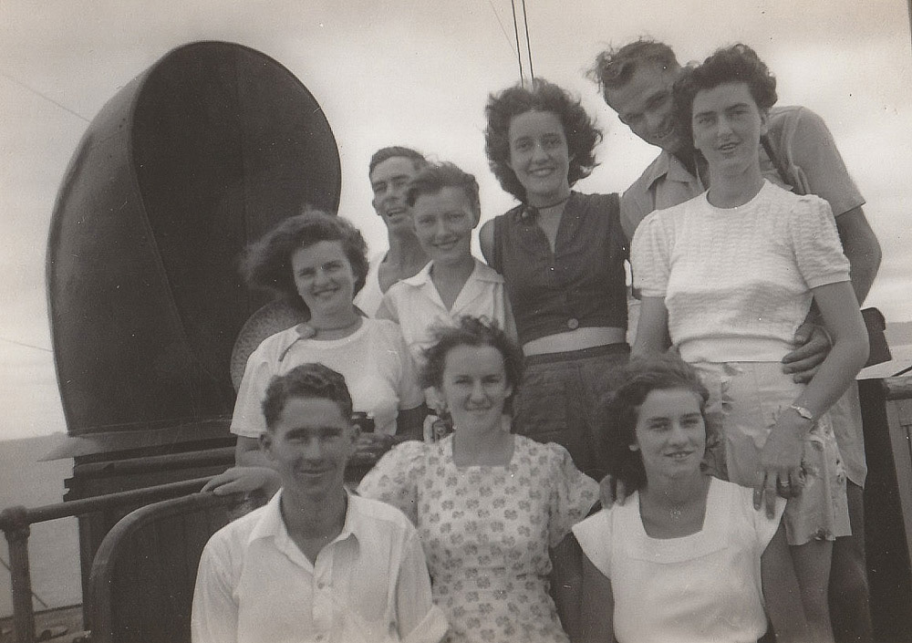 Ed and Nell (top ight) on the boat to Hayman Is honeymoon.