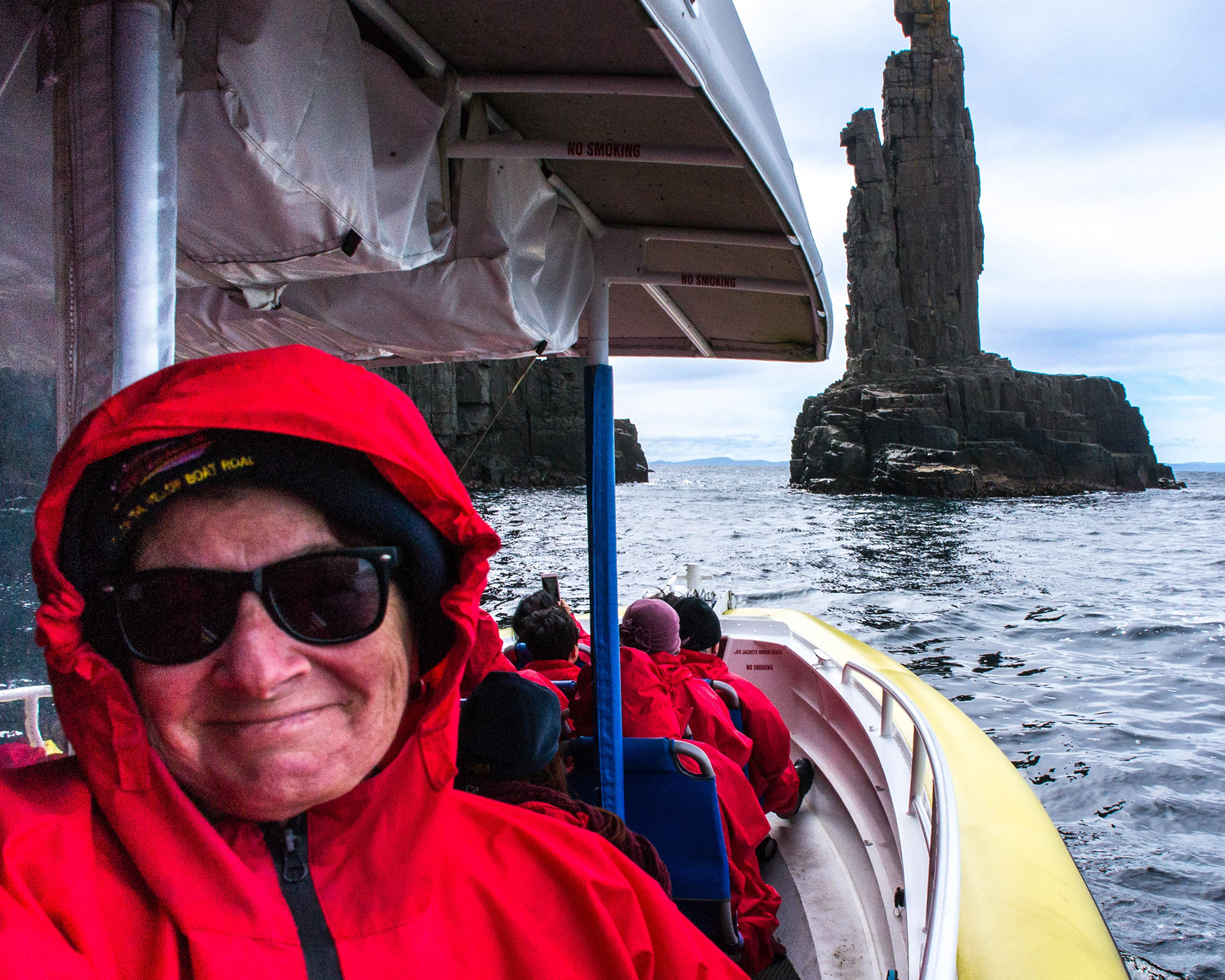 Cheryl weathering the elements at "The Monument".
