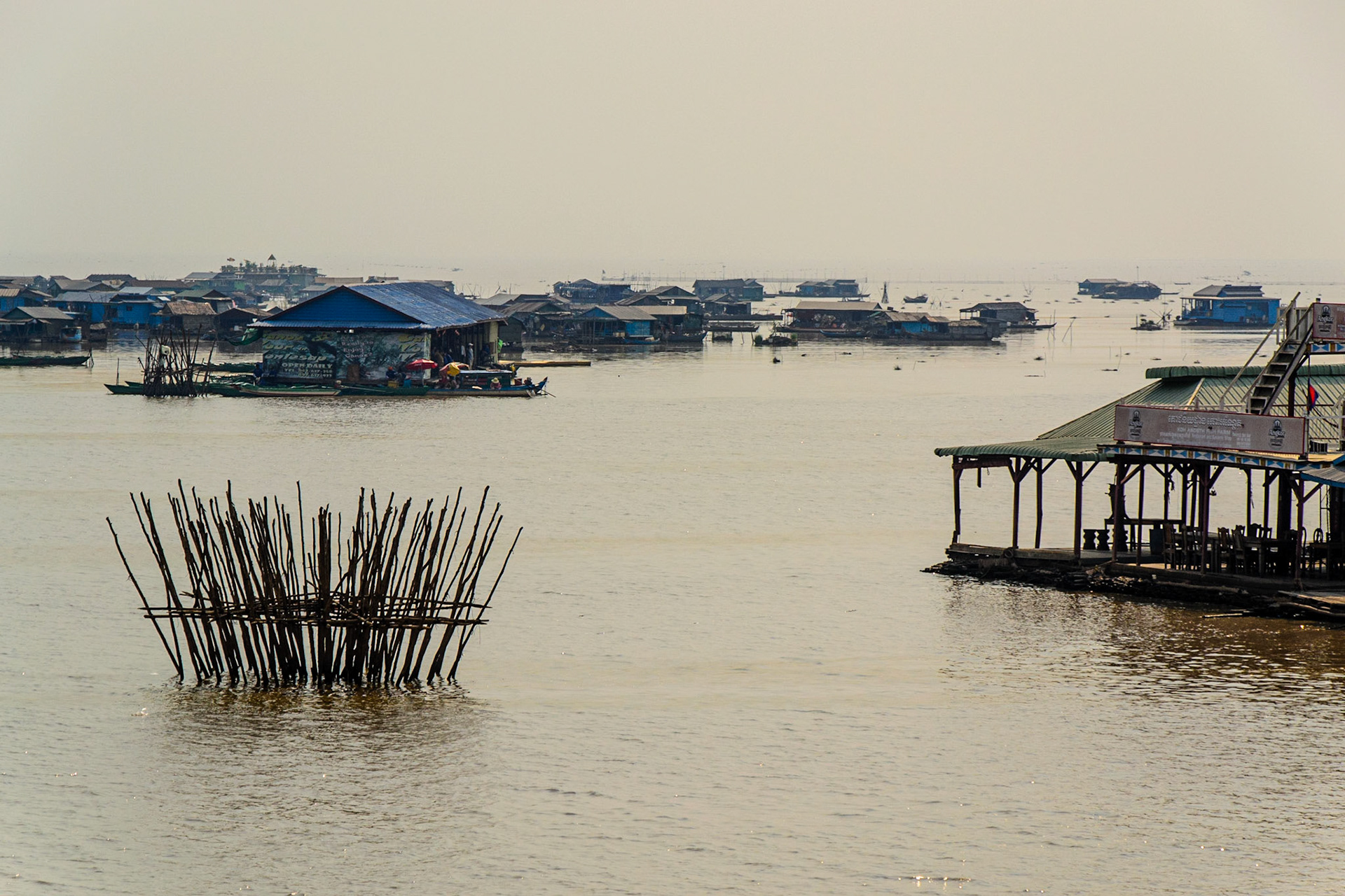 The vast extents of the lake meet the horizon.