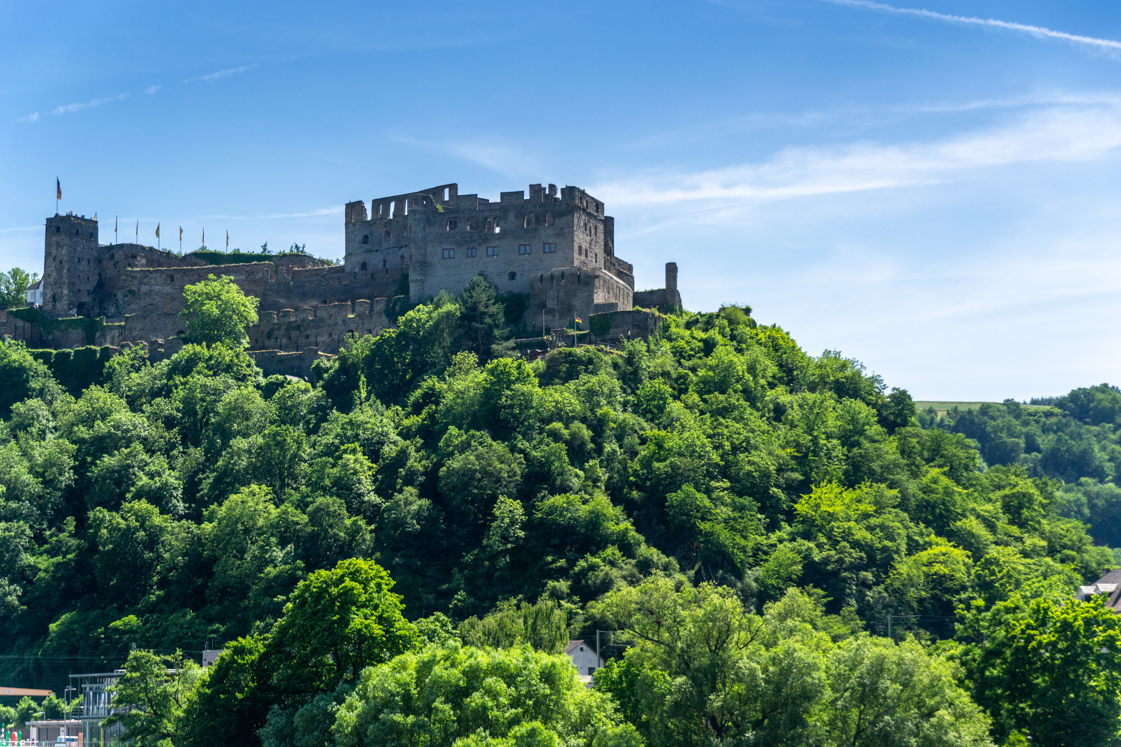 The ruins of Rheinfels castle above St Goar, now a hotel was the largest fortress in the Middle Rhein Valley between Koblenz and Mainz.