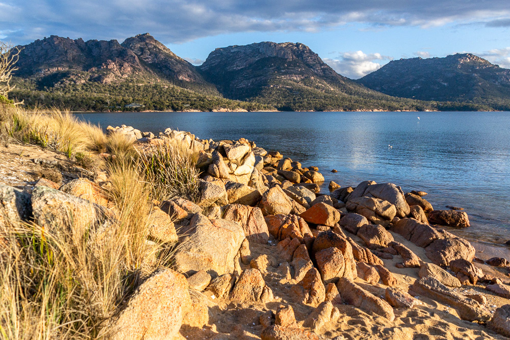 "The Hazards" - Mt Baudin, Mt Amos and Mt Mayson provide a spectacular backdrop to the bay.