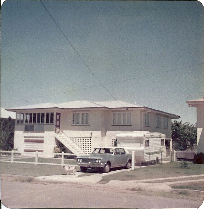 Ed and Nell's home at 365 Salamanca St Rockhampton. The Holden Premier with van hitched for a touring holiday.