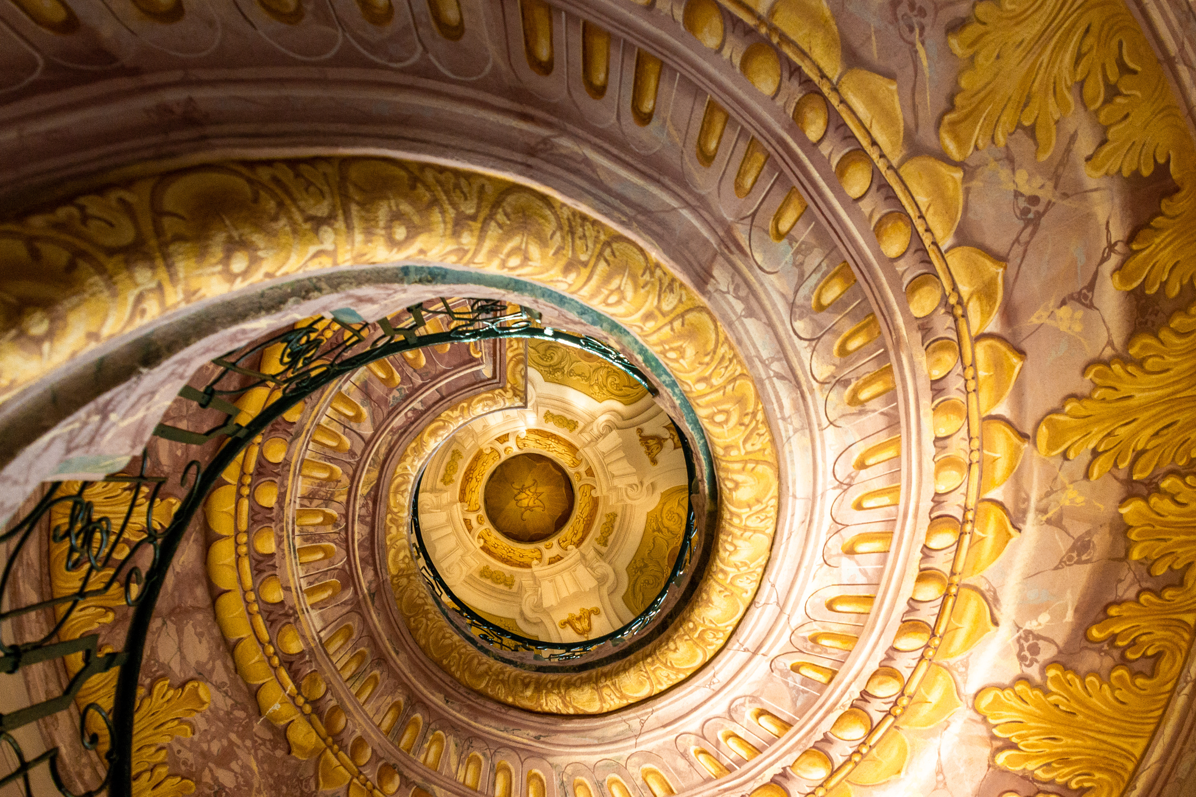 The staircase between the library and the church.