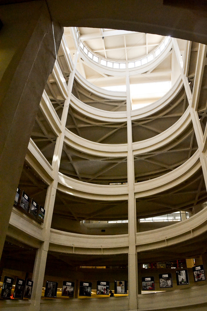 Spiral roadway to move cars up to a higher level of the former Fiat Lingotto factory in Turin.