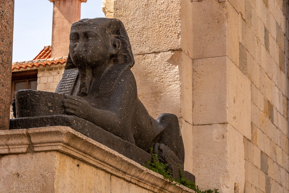 One of a pair of 3,500-year-old granite sphinxes, originating from the site of Egyptian Pharaoh Thutmose III.
