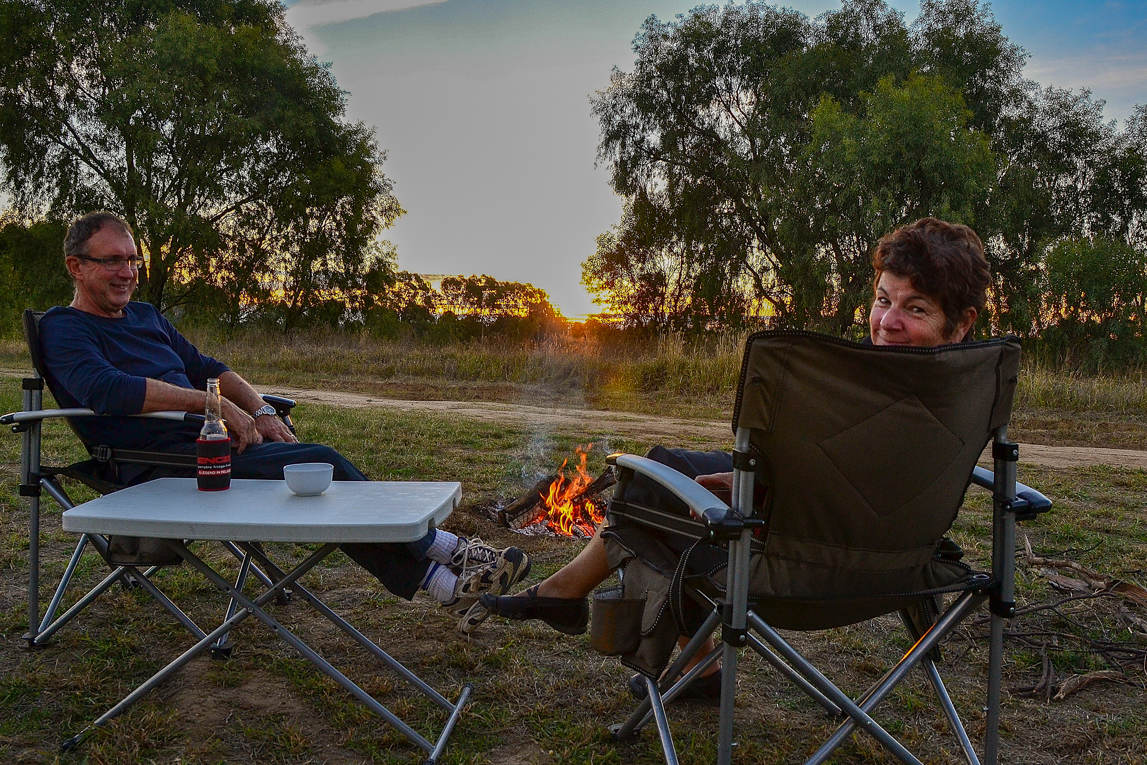 Enjoying one more happy hour campfire.