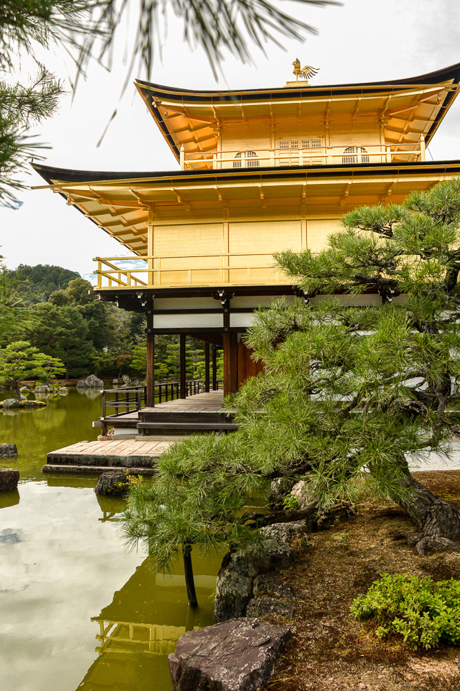 The famous Golden Pavilion, upper levels are sheeted with gold leaf.