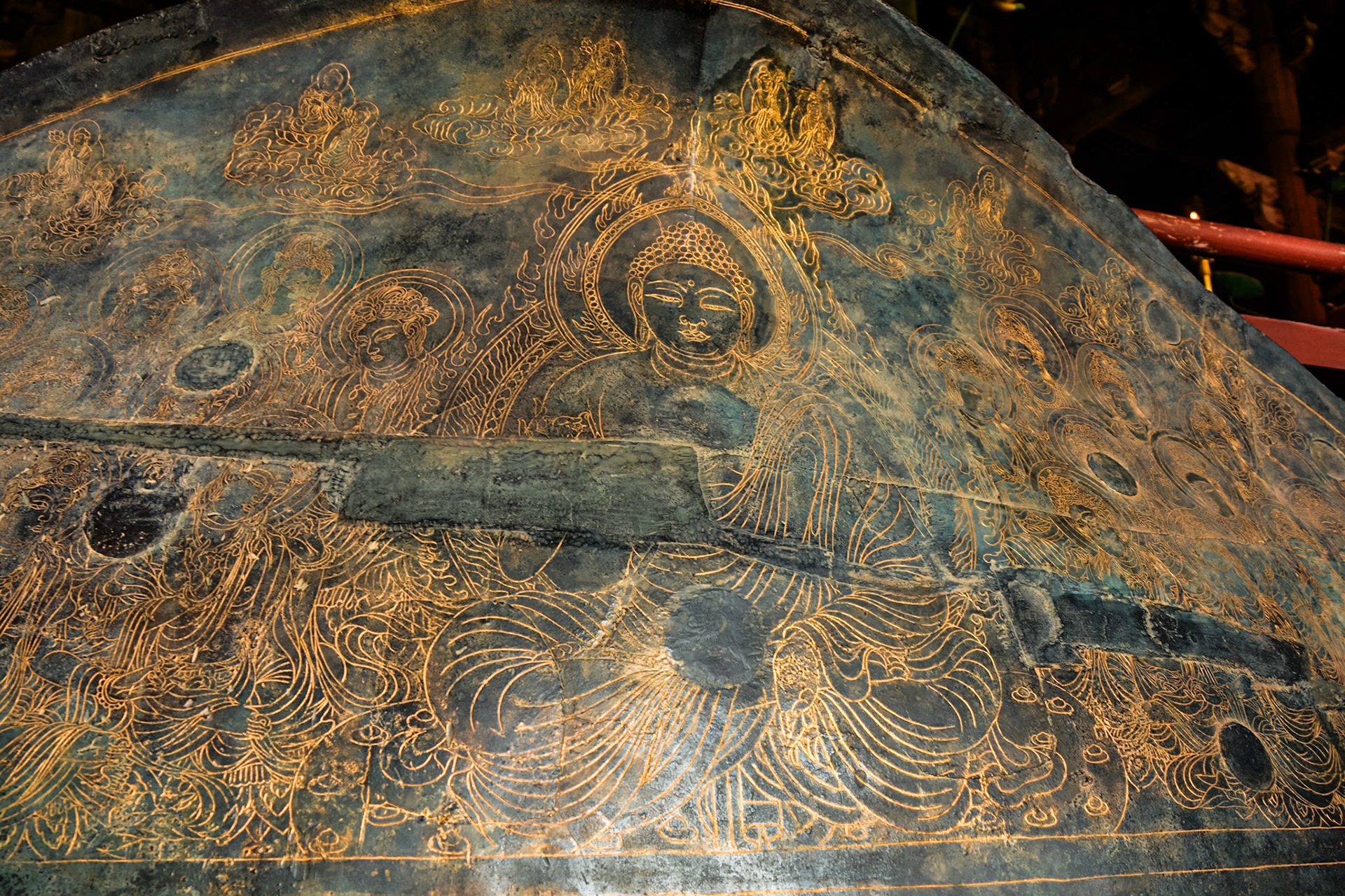 Todaiji Temple - Great Buddah Hall, Bodhisattvas incised on Lotus Petal of the throne of the main Buddha, 8th century.