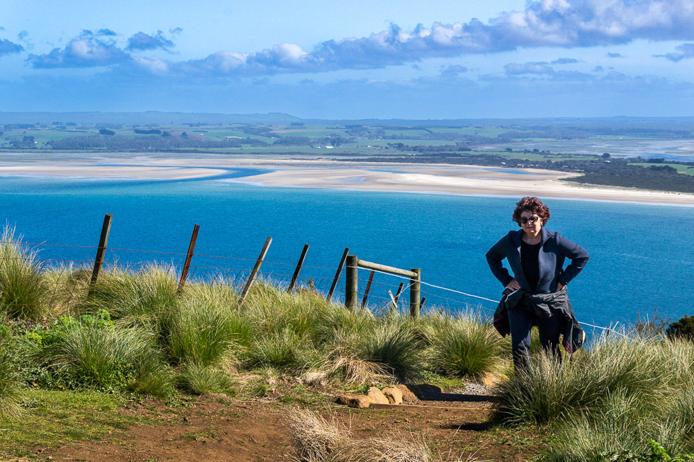 Cheryl approaches the summit of The Nut after the steep climb up the track.