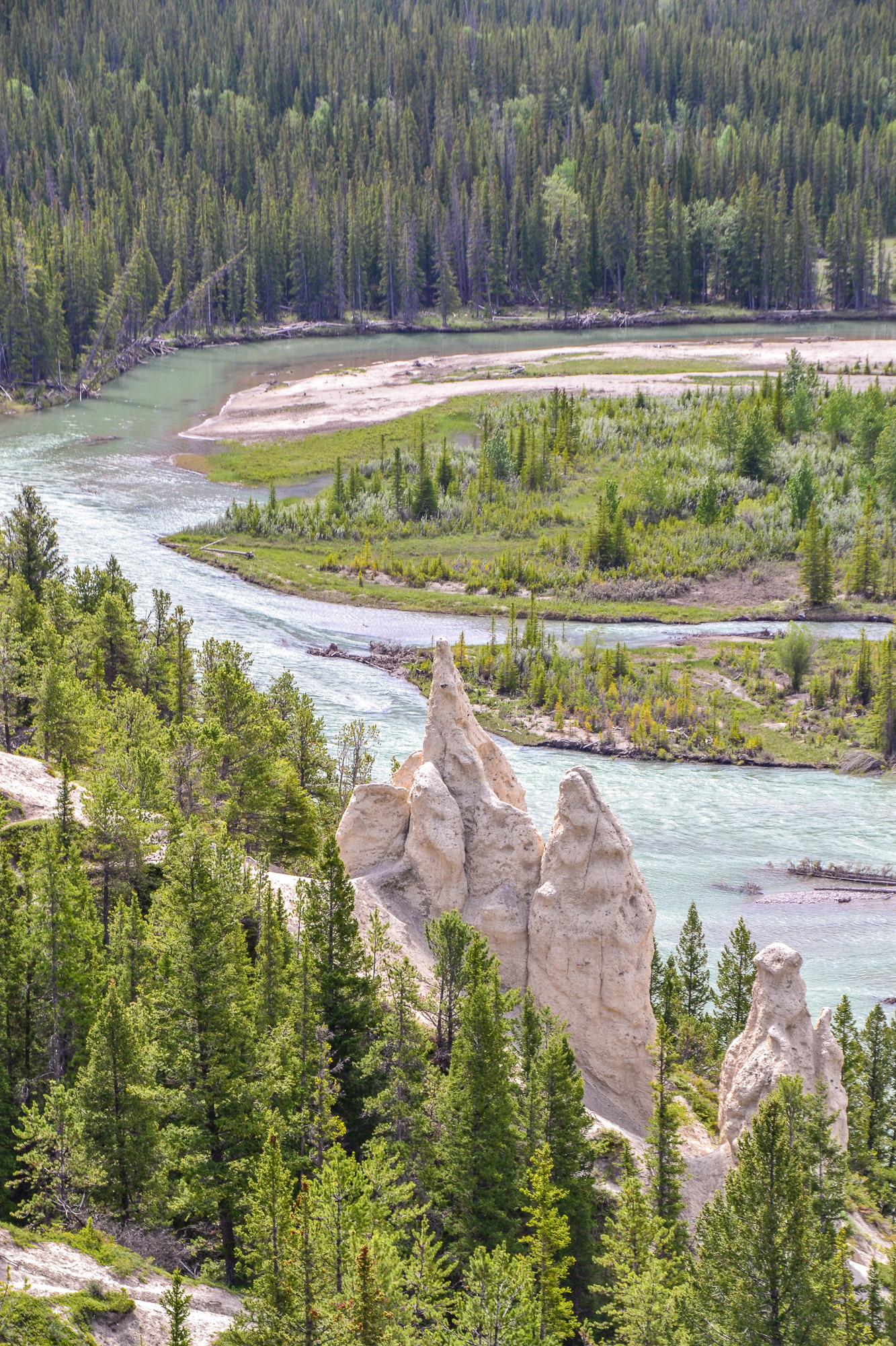 The Hoodoos of Surprise Corner on the Bow River, Banff.