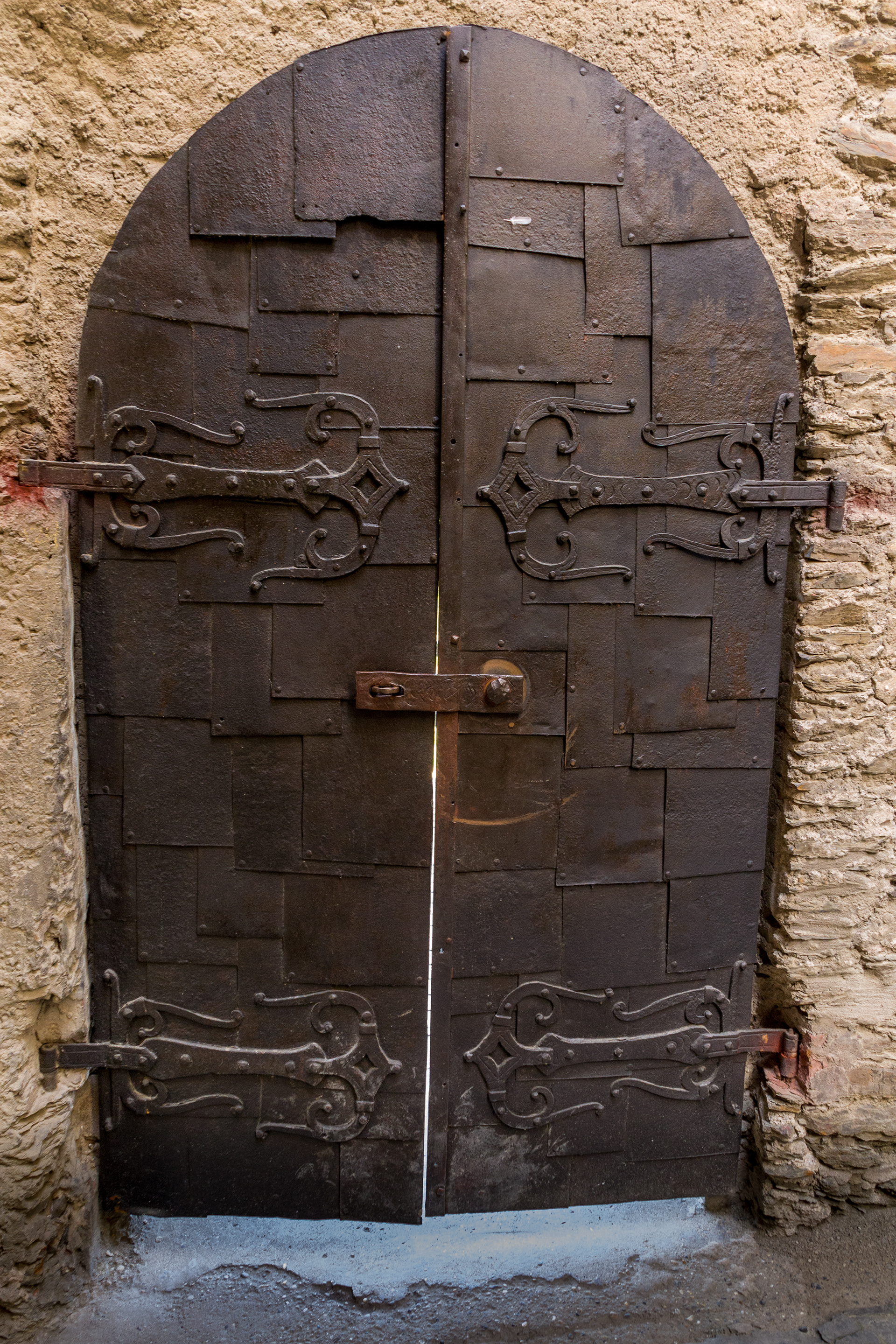 Steel plated doors, an ancient defensive barrier.