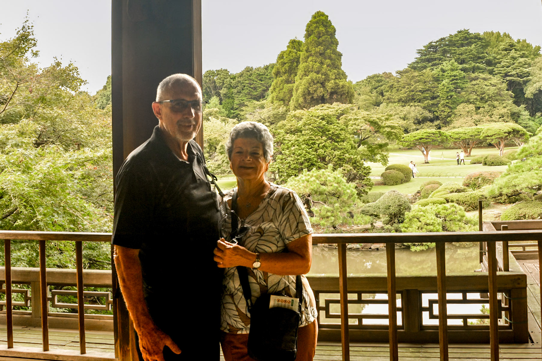 Shinjuku-Gyoen Gardens, enjoying the view from the Japenese Teahouse.