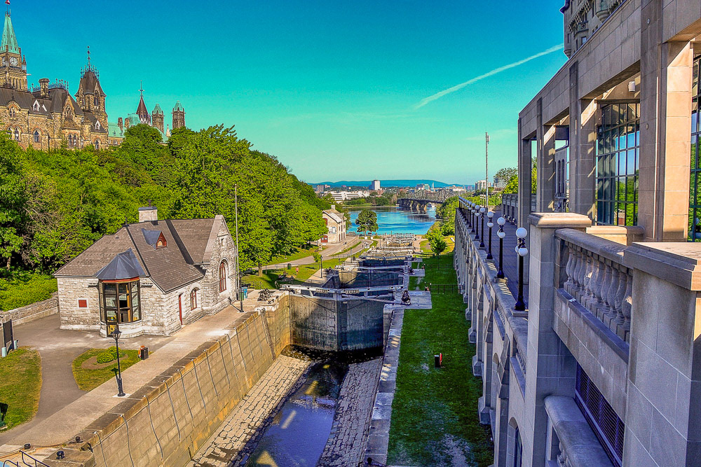 The Rideau Canal from Chateau Laurier, it is the oldest continuously operated canal system in North America.