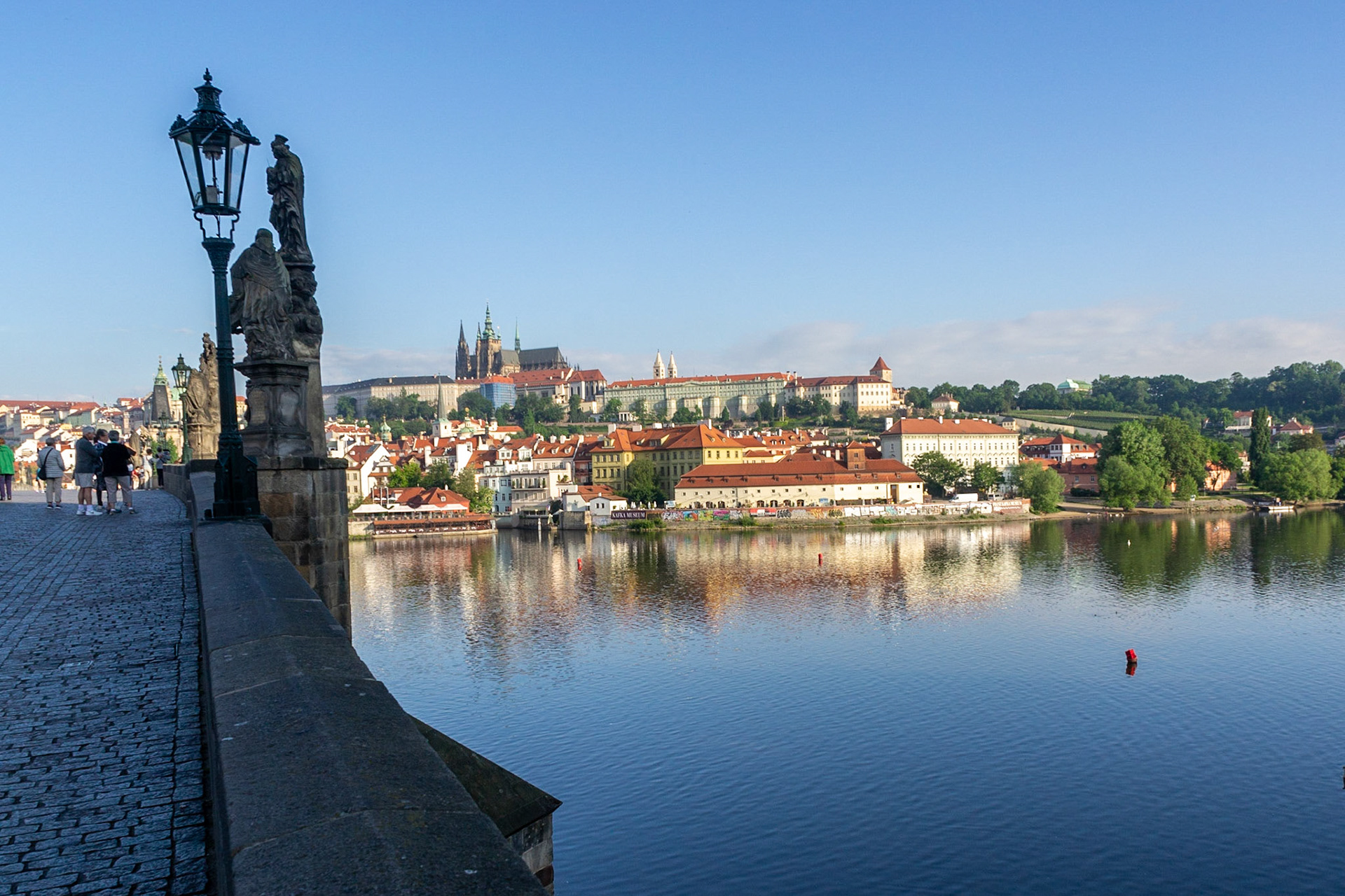 Looking towards Prasky Hrad from Charles Bridge. St Vitas Cathederal dominates the skyline.