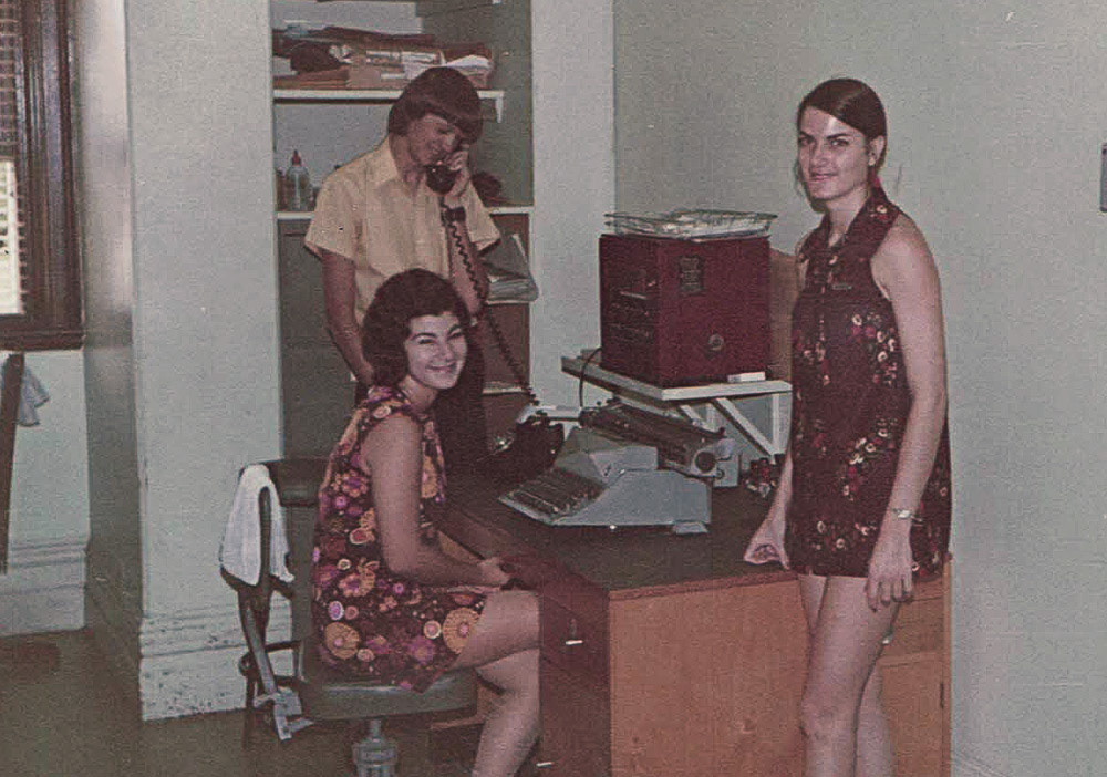 Cheryl at the Titles Office R'ton with workmates Dawn and Bruce.