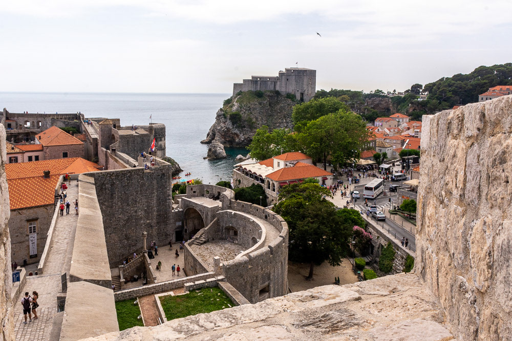 Looking over the Pile Gate to Fort Lovrijenac from the Minceta fortress walls.