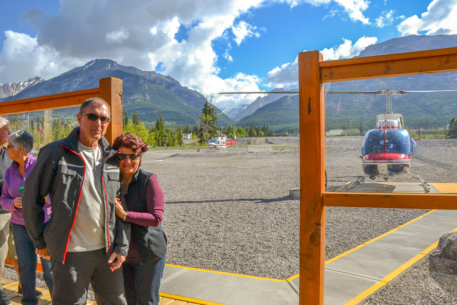 About to board our chopper for a scenic flight through the Alberta Rockies over Banff National Park.