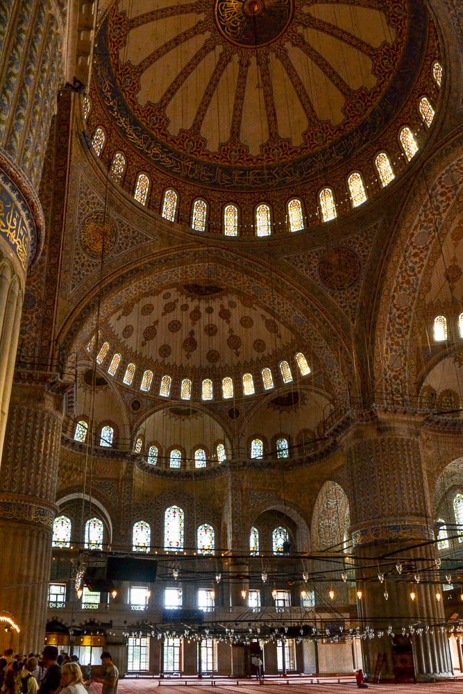 Looking up at one of the mosque’s five main domes, and eight secondary domes. Its vast interior is hard to capture in a single photo.