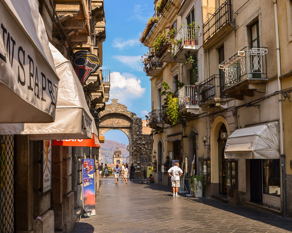 One of the main pedestrian areas in the Old Town Taormina near our villa.
