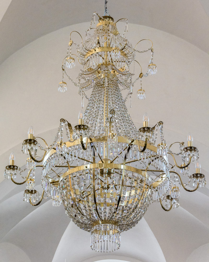 Church of Mary - guilded crystal chandaliers.