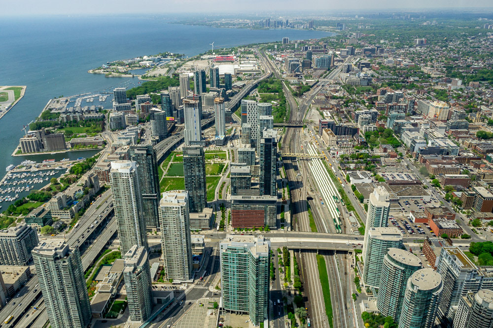 A birds-eye view to the west from the CN Tower.