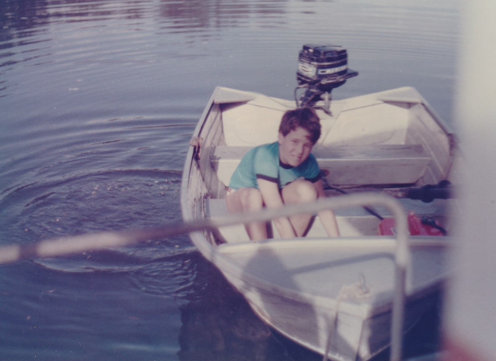 Matt in the dingy, Lake Cootharaba