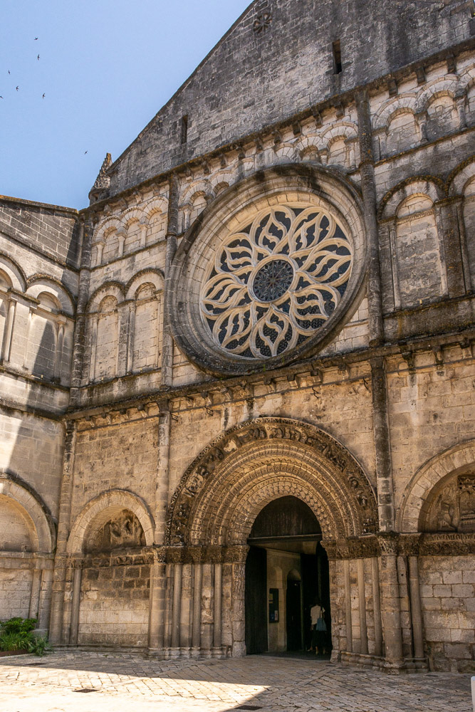 The main entrance to Eglise Saint Leger - a combination of Romanesque and Gothic styling.