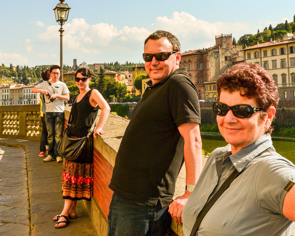Cher, Glenn and Tracy on the banks of the Arno.